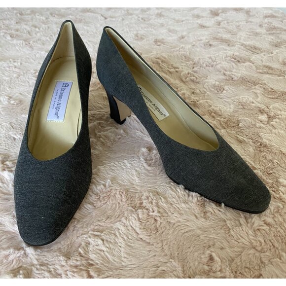 Etienne Aigner Women's 9.5M Taylor Gray Fabric Pumps Block Heels - Picture 1 of 16